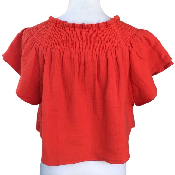 Apiece Apart Boho Red Cotton Cropped Off The Shoulder Ruffle Sleeve Blou… - Picture 5 of 9